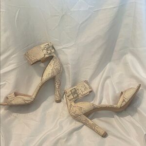 Vince Camuto High-Heel Ankle Strap Sandals in Neutral Snake Print